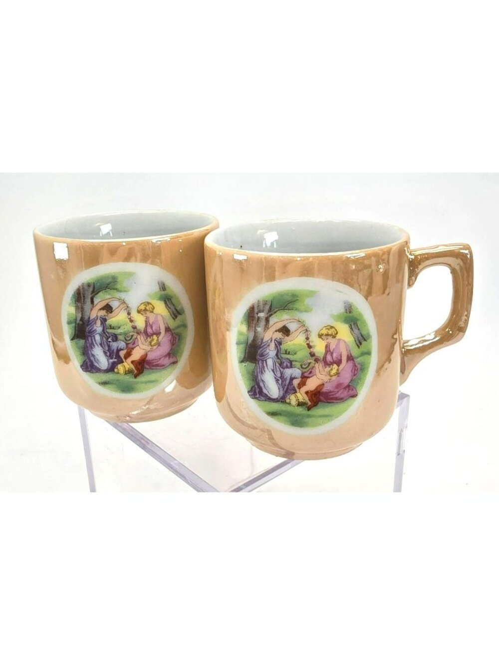 Vintage Japanese Porcelain Hand-Painted Tea/Coffee Mugs Set Of 2 Peach JE312